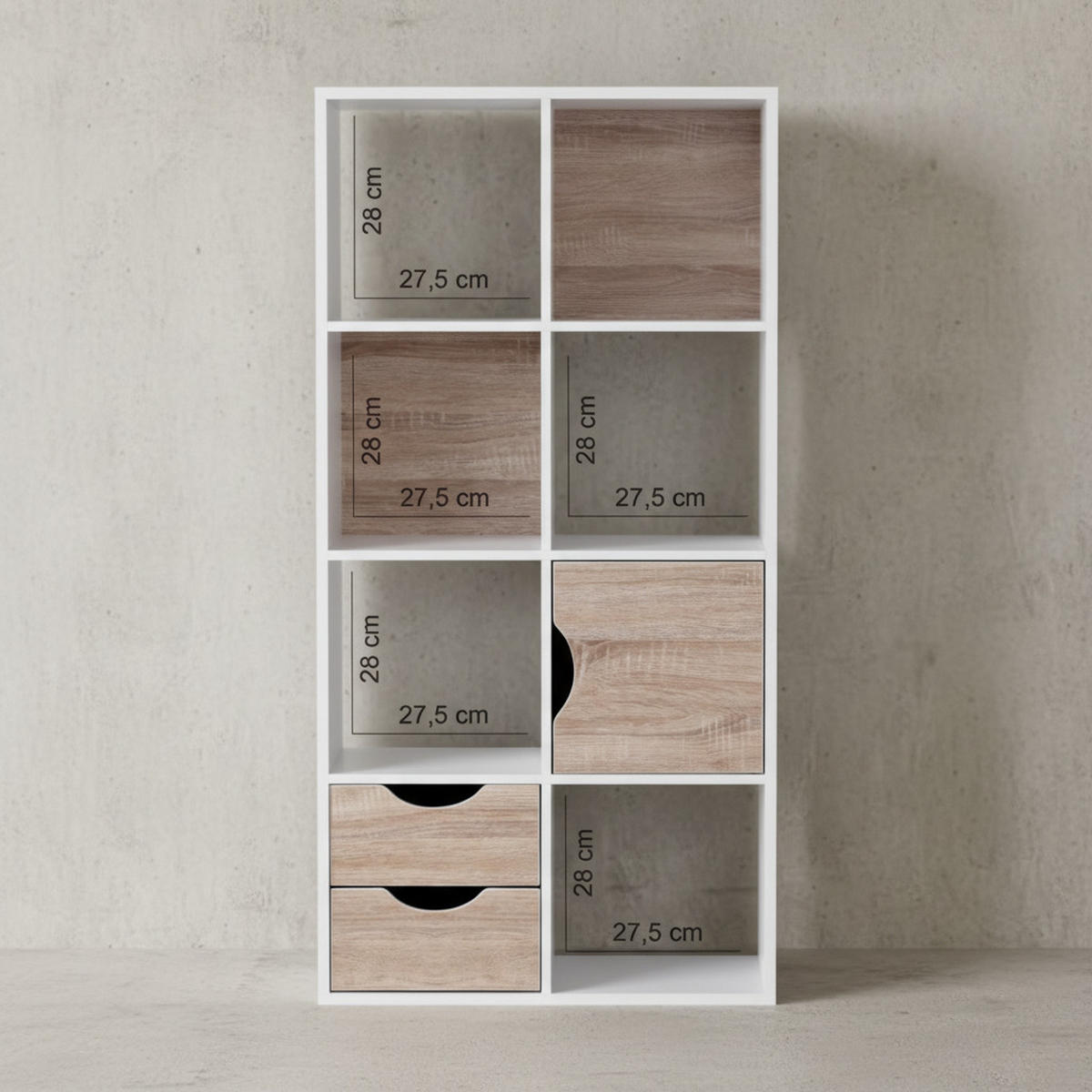 BÜCHERREGAL – Sonoma Eiche/Weiß, 8 Fächer, modern, Raumteiler-funktion - Weiß, Holz (60/120/29cm) - KADIMA DESIGN