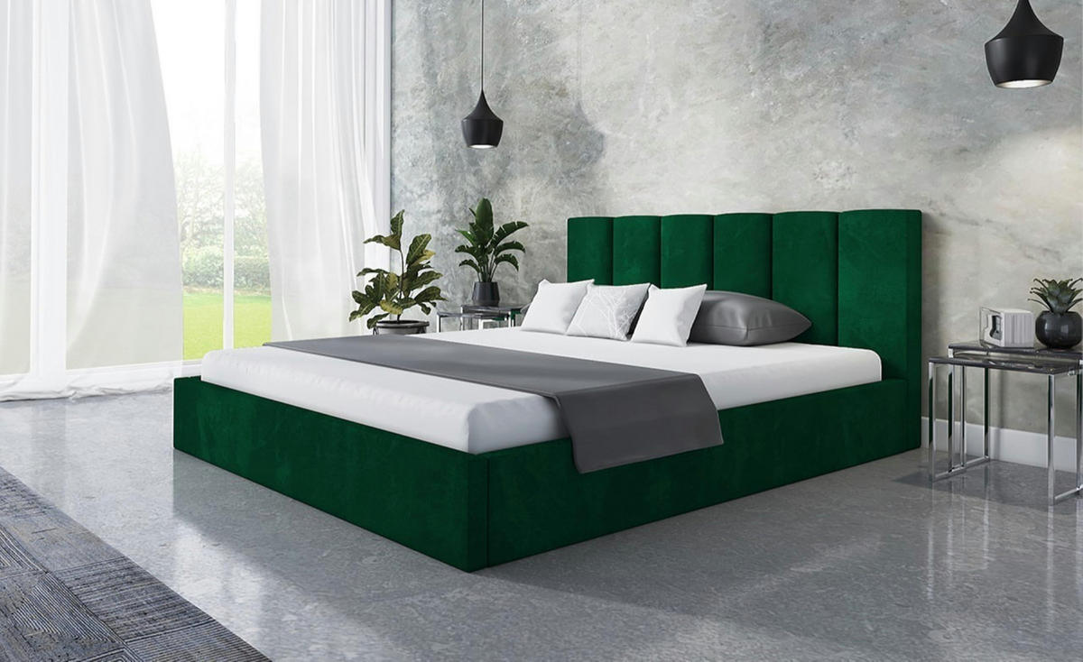 BETT 160x200 - Polsterbett mit Bettkasten und Holzrahmen - Modern Betten - Glatter Kronos-Stoff - Kollektion Tokio, Grün - AlpiMeble - Grün, Holz/Kunststoff (160/200cm) - Alpi-Möbel