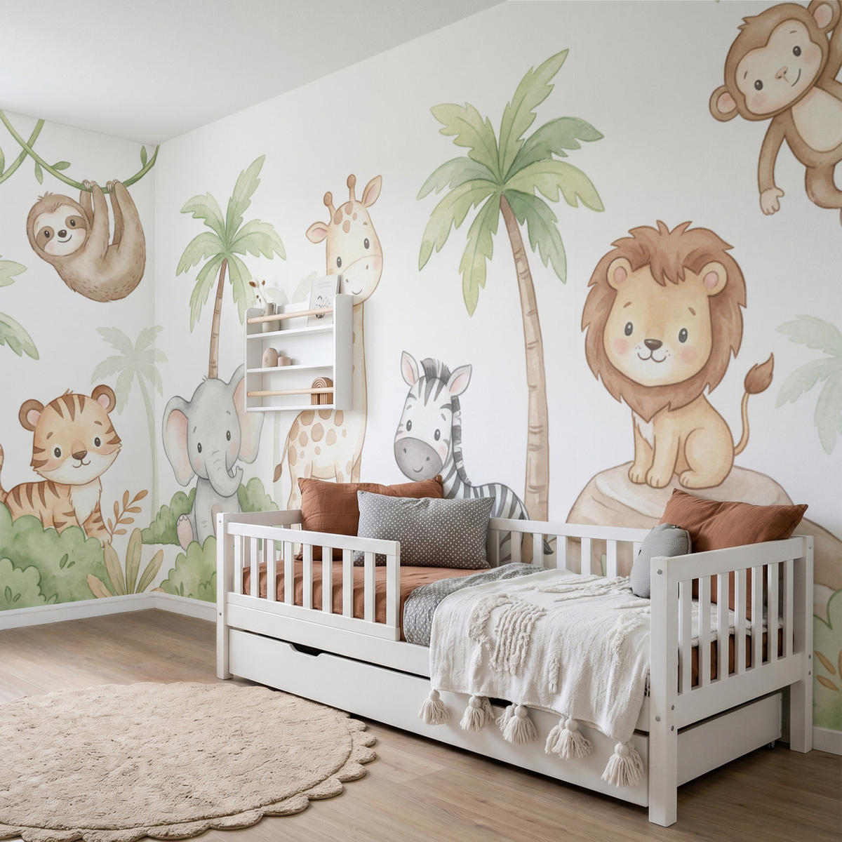 KINDERTAPETE - Tiere - Dschungel - Pastell - 500x260 cm - Weiß, Papier (500/260cm) - OnlyWow