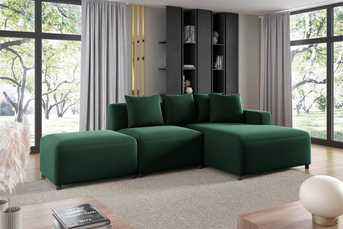 ECKSOFA Megan Xs In Stoff Salvador - Dunkelgrün, Holzwerkstoff/Textil (304/165cm) - Fun Möbel