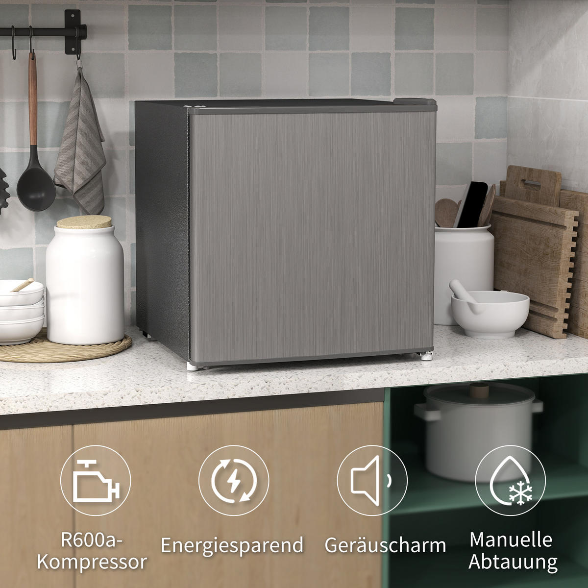 MINI-GEFRIERSCHRANK aus Stahl Kunststoff Grau - Grau, Kunststoff (44.2/48.8/47cm) - HOMCOM