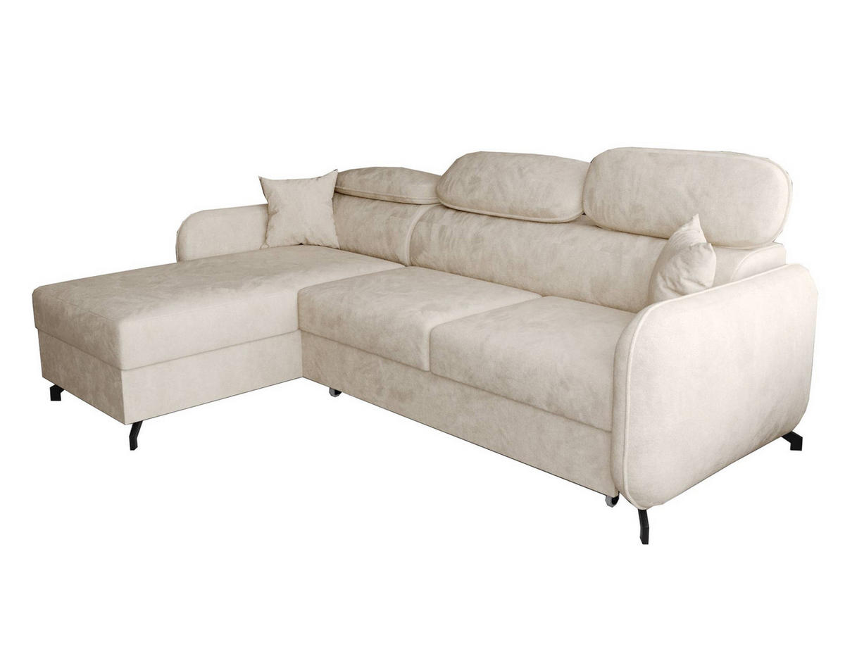 ECKSOFA L Form Ribella 5 Creme 265/180/100 cm Links mit Schlaffunktion - Beige/Schwarz, Textil/Metall (180/265cm) - AX Living