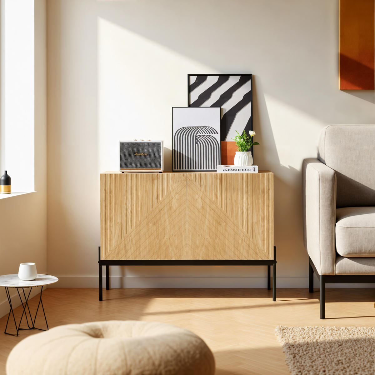 SIDEBOARD aus Eiche, 100/40/75 cm - Braun, Holzwerkstoff/Metall (40/70/100cm) - Urban Meuble