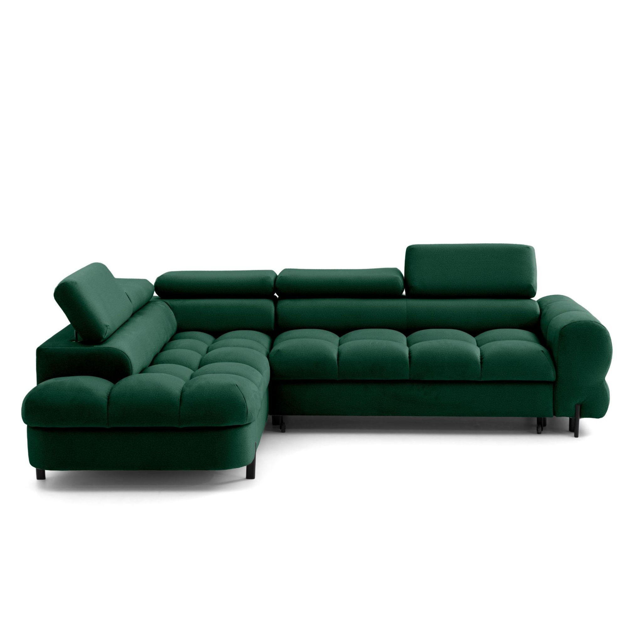 ECKSOFA BOWL L Links mit Schlaffunktion 125x195 Velours Grün - Schwarz/Grün, Holz/Textil (260/195cm) - Muffo