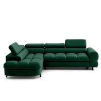 ECKSOFA BOWL L Links mit Schlaffunktion 125x195 Velours Grün - Schwarz/Grün, Holz/Textil (260/195cm) - Muffo