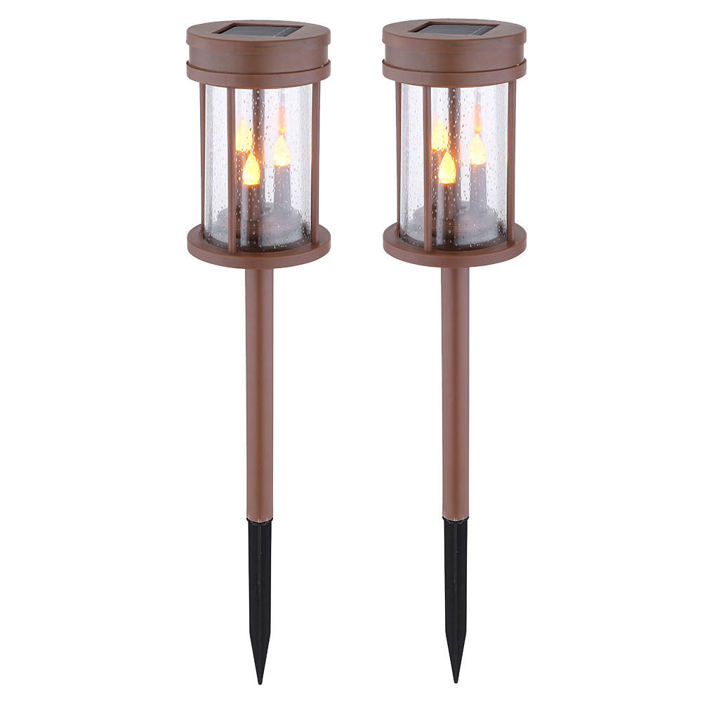 LED SOLARLEUCHTE Feuer-Effekt Rostoptik Braun 2er Set - Braun, Kunststoff (12/12/60cm) - Globo Lighting
