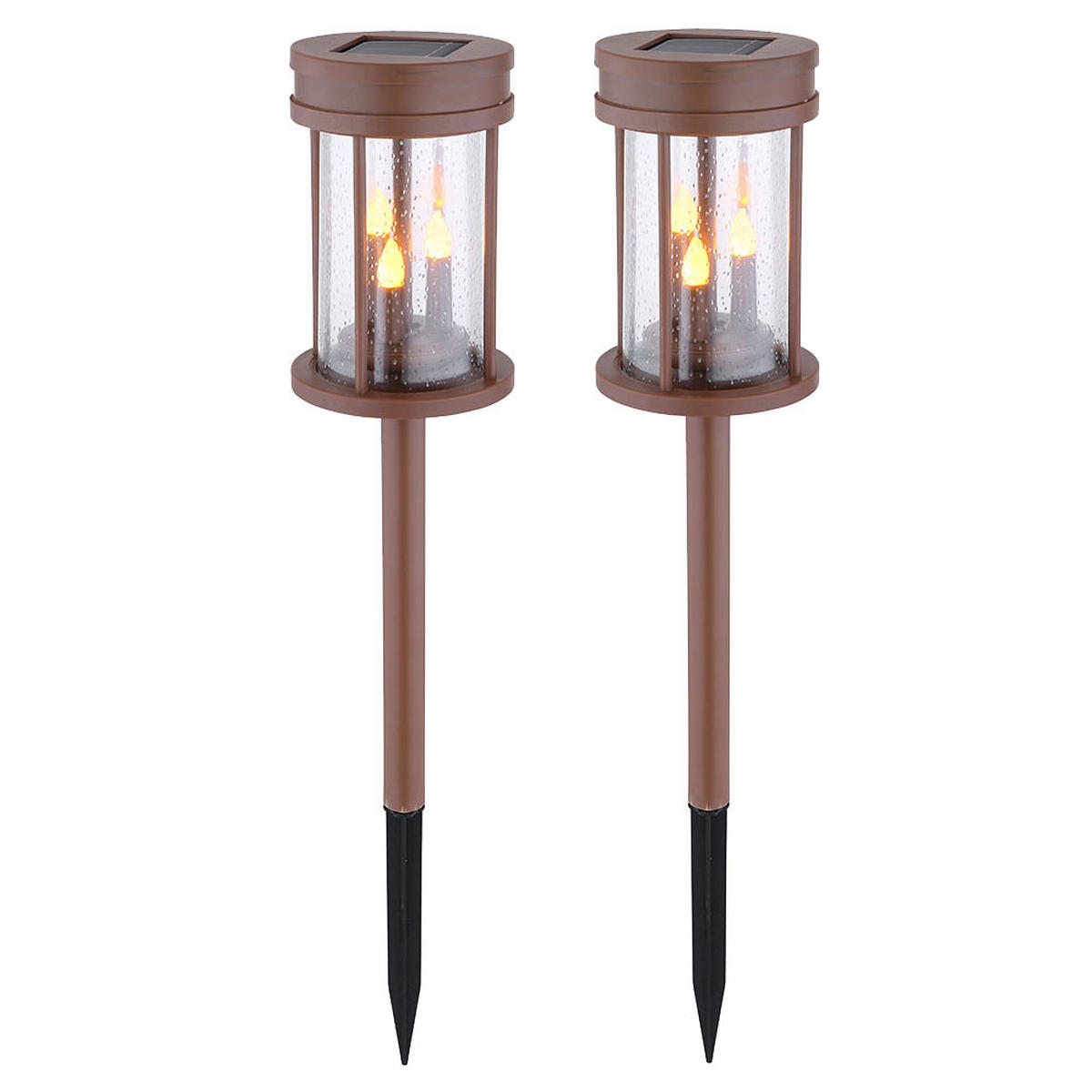 LED SOLARLEUCHTE Feuer-Effekt Rostoptik Braun 2er Set - Braun, Kunststoff (12/12/60cm) - Globo Lighting