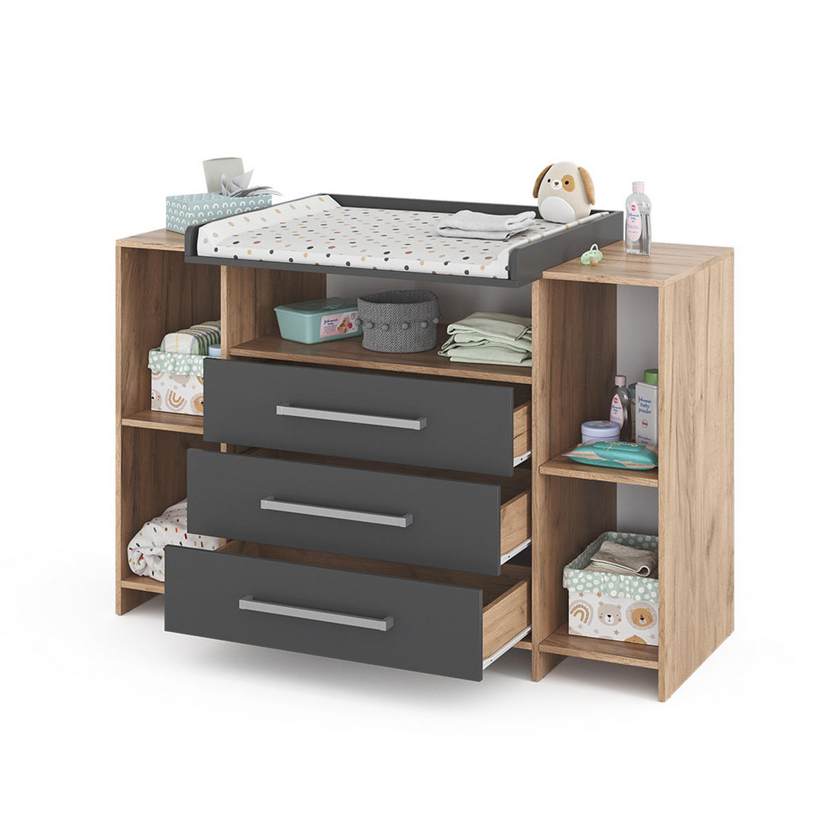 WICKELKOMMODE Oskar Eiche 143 x 100 cm XL mit Schubladen - Anthrazit/Sonoma Eiche, Holzwerkstoff (143/100/70cm) - Vicco