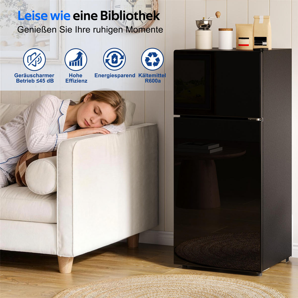 MINIKÜHLSCHRANK 92L Gefrierfach LED Temperaturregelung - Schwarz, Metall (42.5/102/44.5cm) - Kaket