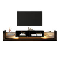 TV-SCHRANK aus Spanplatte 181x38x38 cm Schwarz mit LED-Beleuchtung, Glasfront und 2 Klappfächern - Schwarz, Holzwerkstoff (181/38/38cm) - Modfu