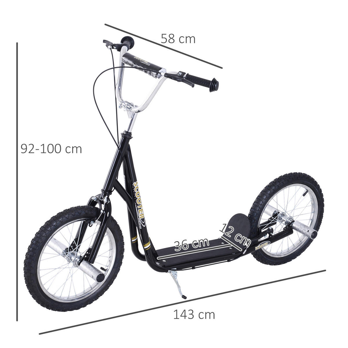 KINDERSCOOTER DE-16933 Große Luftreifen Ø 41 cm mit Pegs Schwarz - Schwarz, Metall (143/58/100cm) - ComfortXL