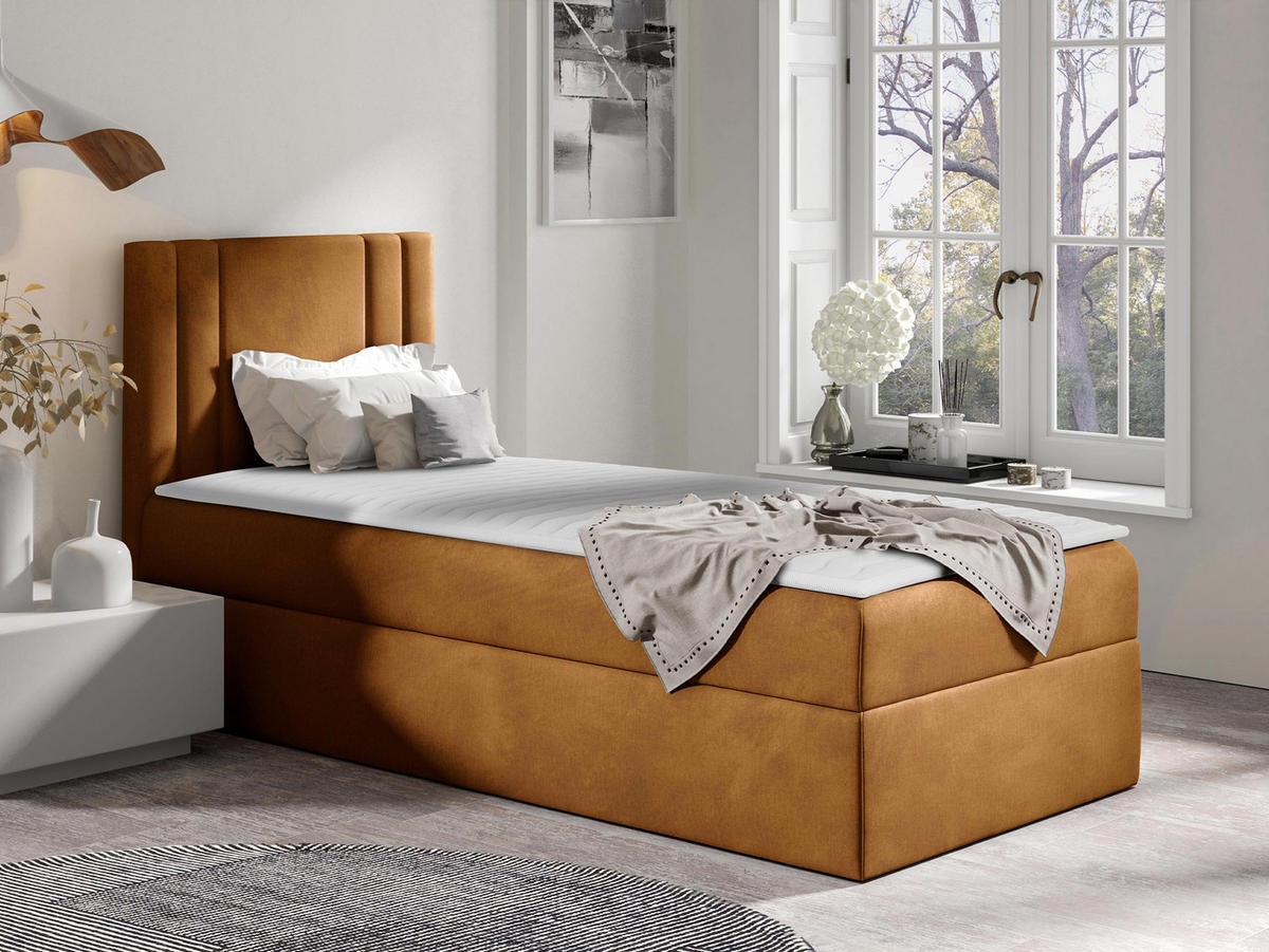 BOXBETT Carmen Mini, Seite zum Öffnen des Bettkastens: Links - Bronzefarben, Holz (100/200cm) - MIRJAN24