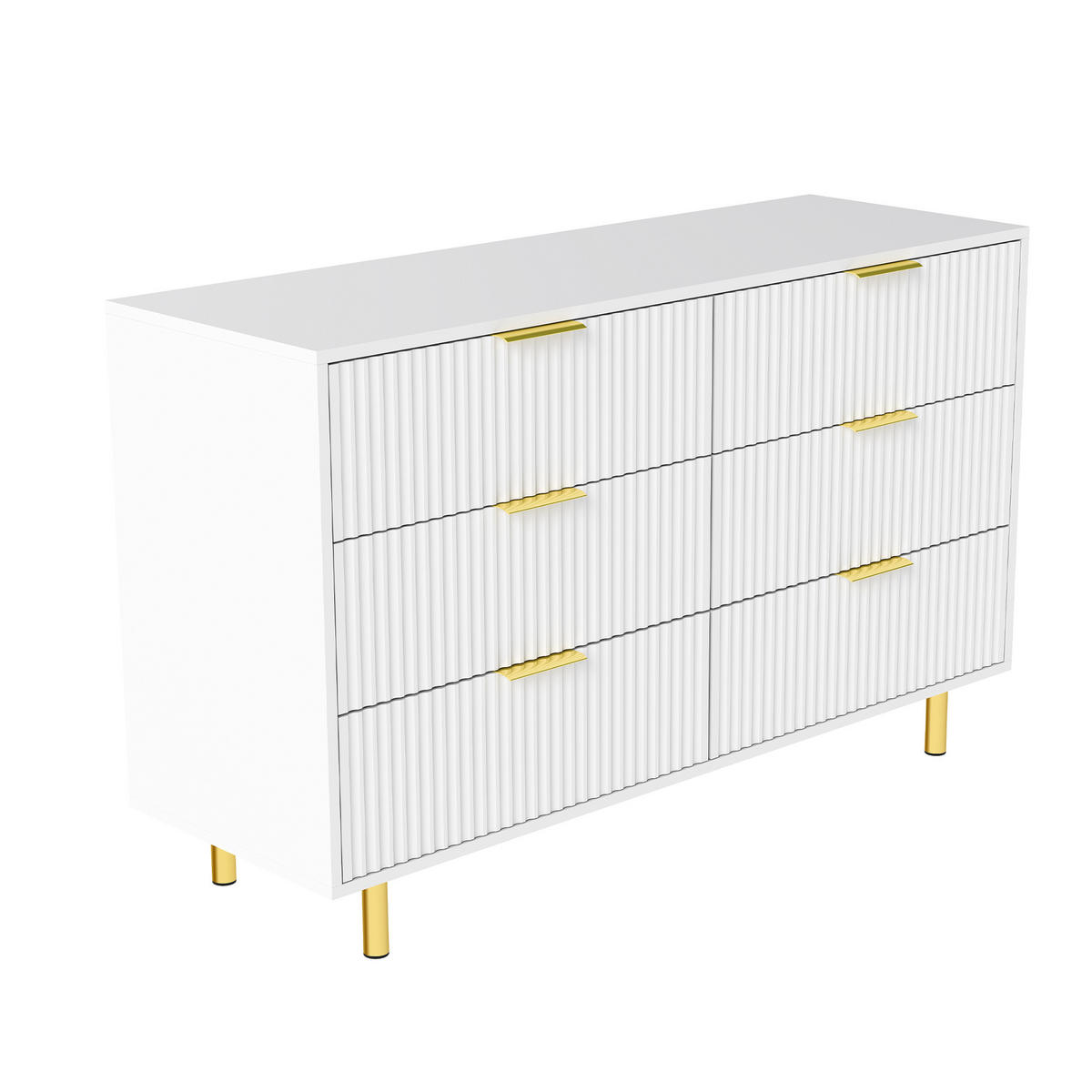 KOMODA bílá a zlatá 6 zásuvek 120 cm moderní - bílá, kompozitní dřevo (120/72/40cm) - Urban Meuble