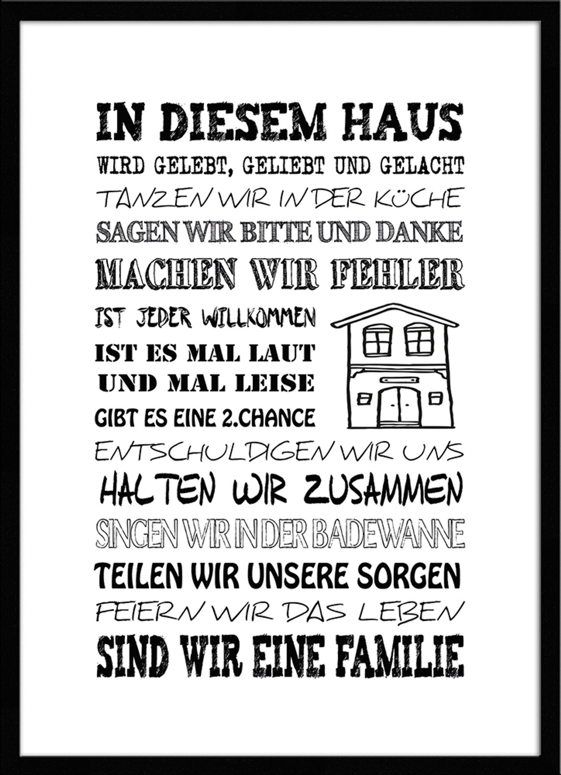 BILD mit Rahmen 51x71 cm Spruch: Hausregeln Familie - Weiß, Holz (51/71cm) - artissimo