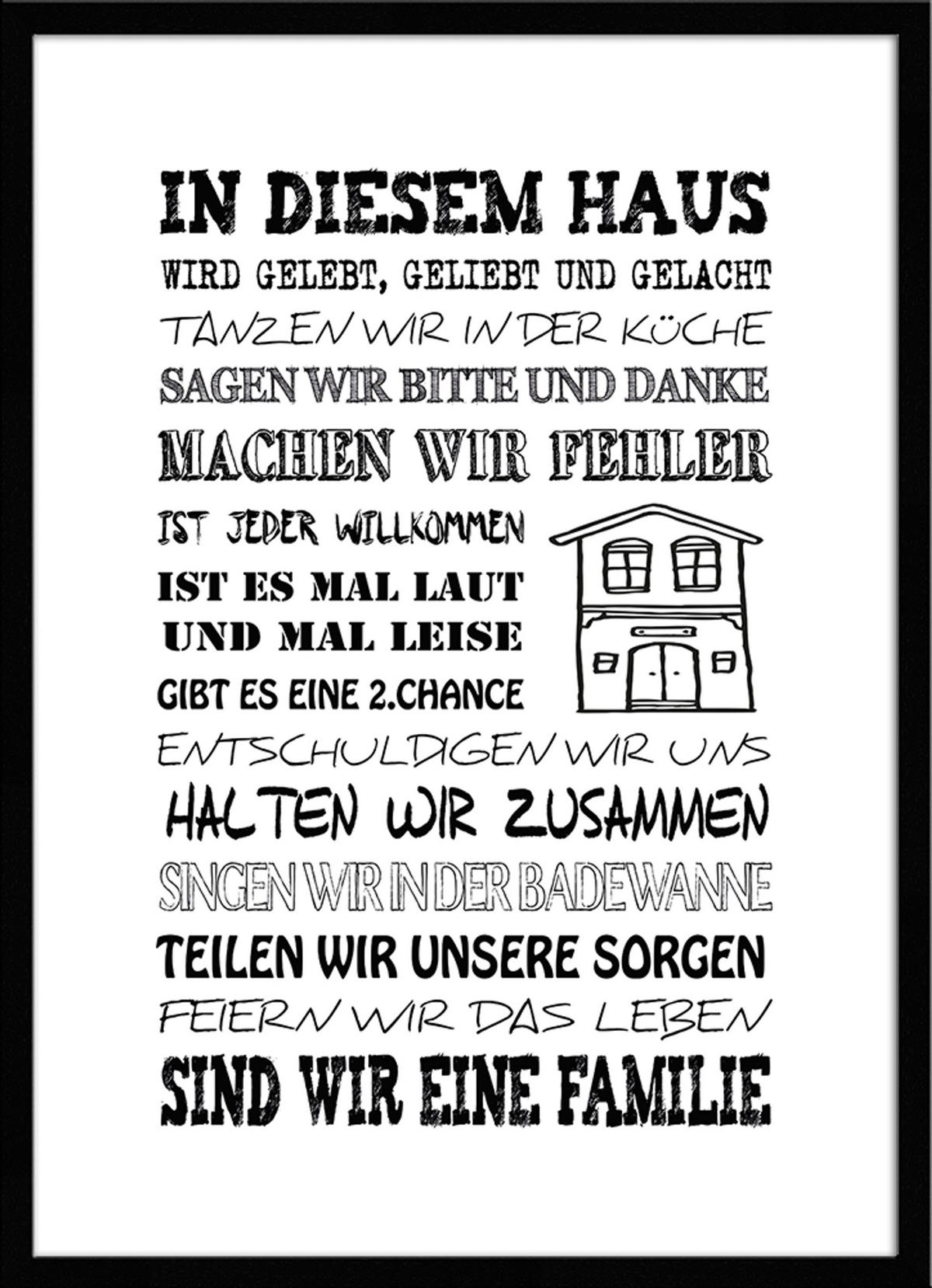 BILD mit Rahmen 51x71 cm Spruch: Hausregeln Familie - Weiß, Holz (51/71cm) - artissimo