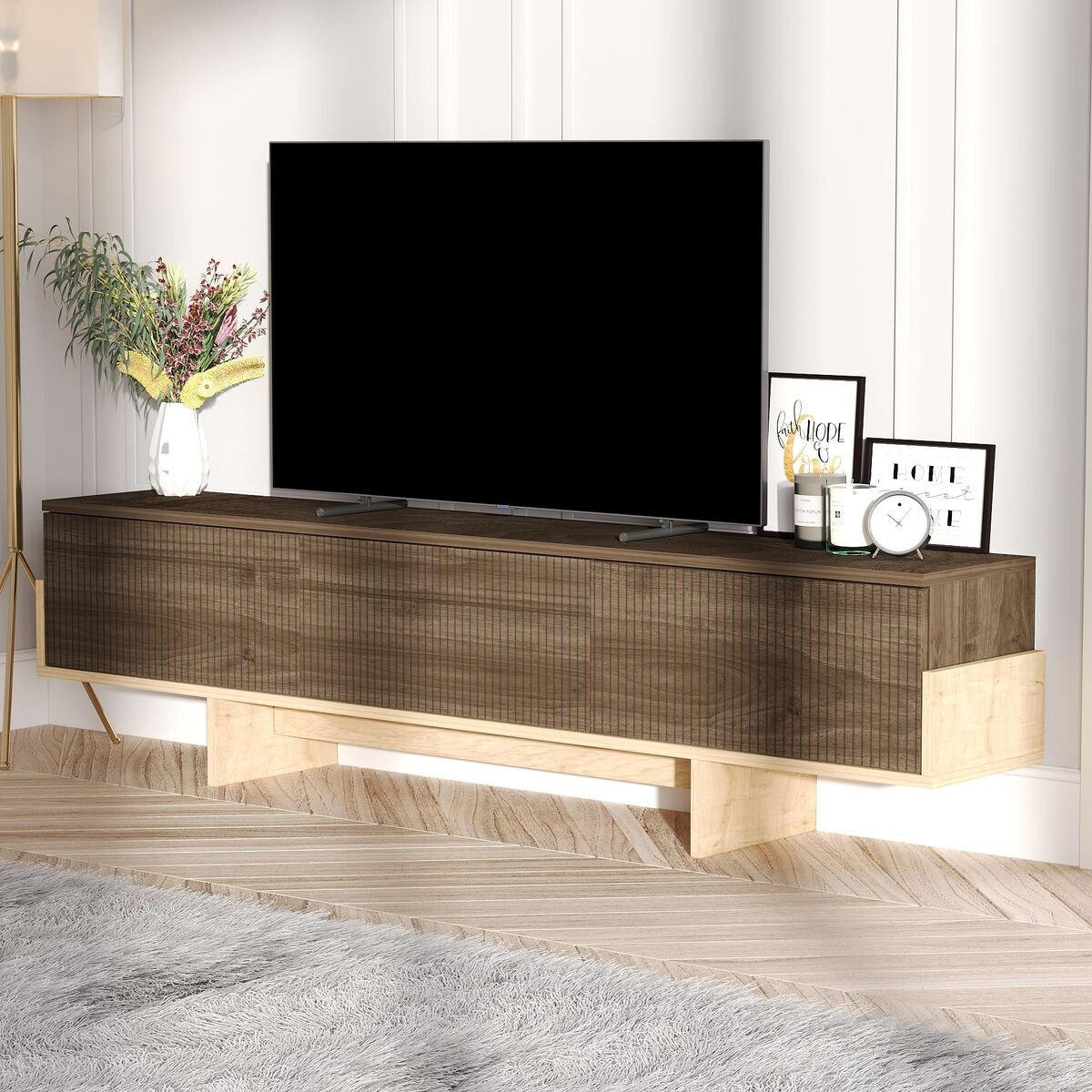 TV-MÖBEL mit 3 abklappbaren Türen gestreift 30/180/44,6 cm - Eichefarben, Holzwerkstoff (30/44.6/35cm) - Calicosy