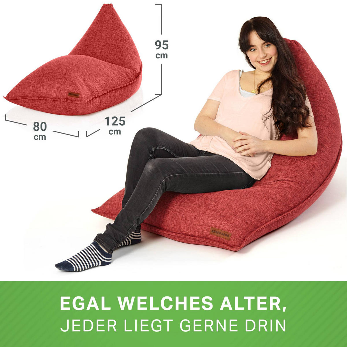 SITZSACK XXL Indoor 150x100x100cm - Rot, Textil (100/100/150cm) - Green Bean