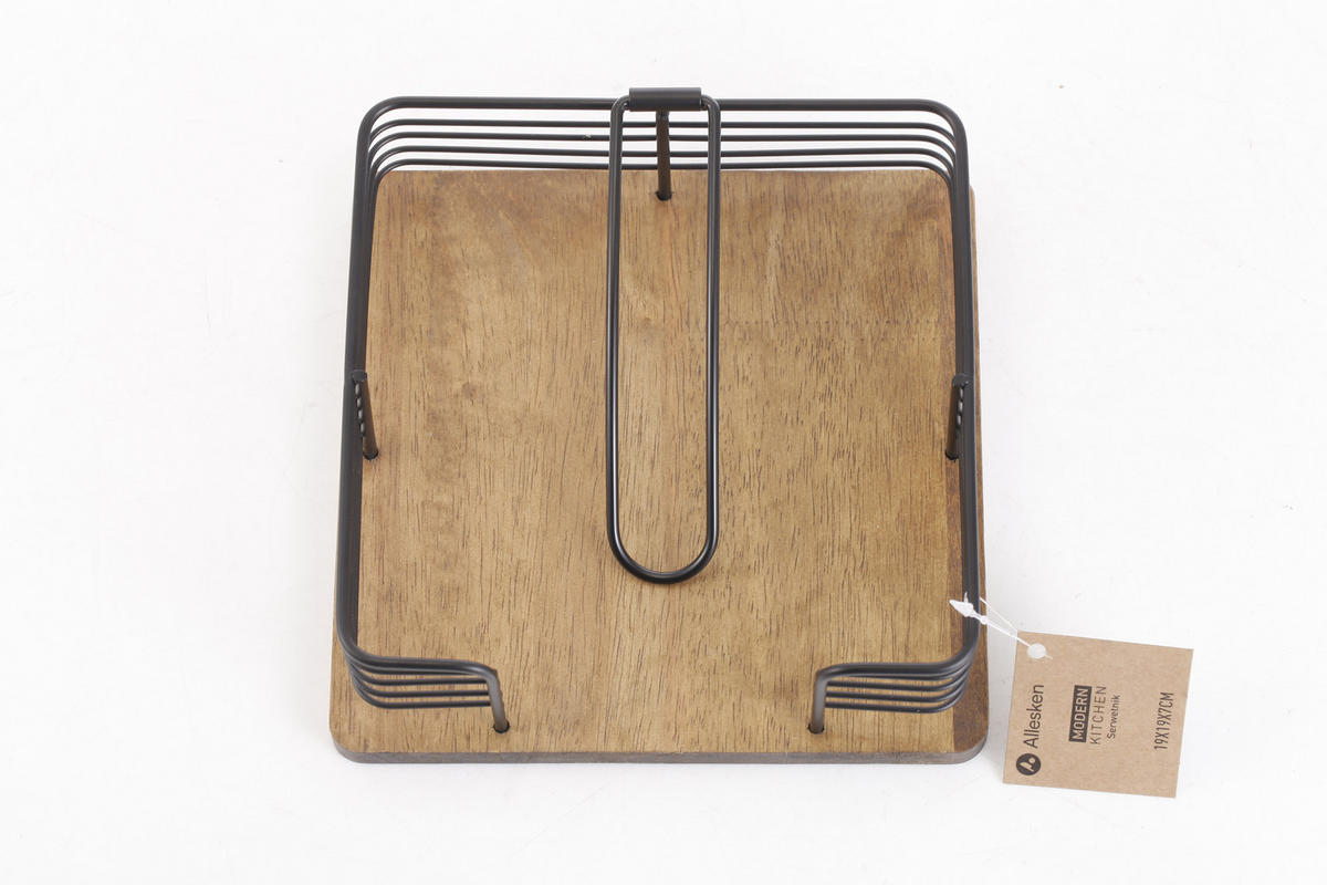 SERVIETTENHALTER Modern Kitchen Schwarz Naturfarbe 19/49/7 cm Holz - Schwarz/Naturfarben, Holz/Metall (49/19cm) - Mondex