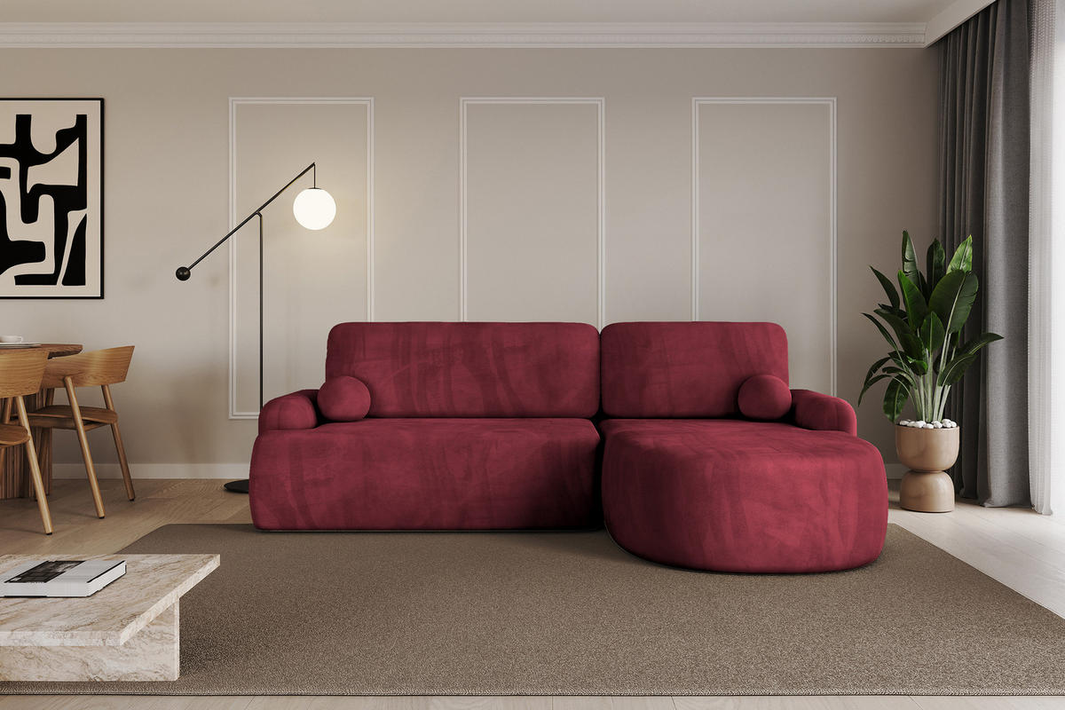 WOHNLANDSCHAFT mit Schlaffunktion und Bettkasten LIRA-L - 264x172x89 Bordeauxrot - Bordeaux, Holzwerkstoff/Textil (172/264cm) - ALTDECOR