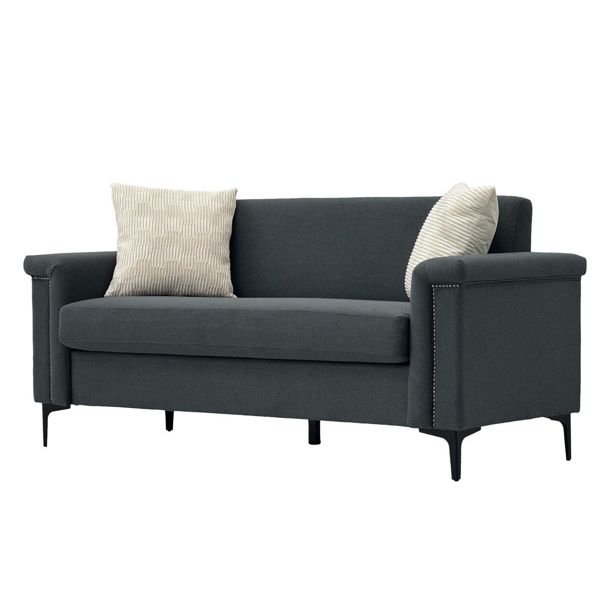 2-SITZER Sofa Feinleinen Polyester mit Taschenfederkern und Metallfüßen 172/73.5/81.5 cm Dunkelgrau - Dunkelgrau, Textil (73.5/81.5/172cm) - Redom