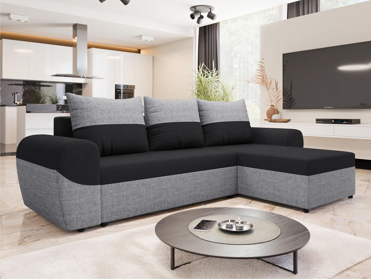 ECKSOFA Mader - Hellgrau/Schwarz, Holz/Kunststoff (260/140cm) - MIRJAN24