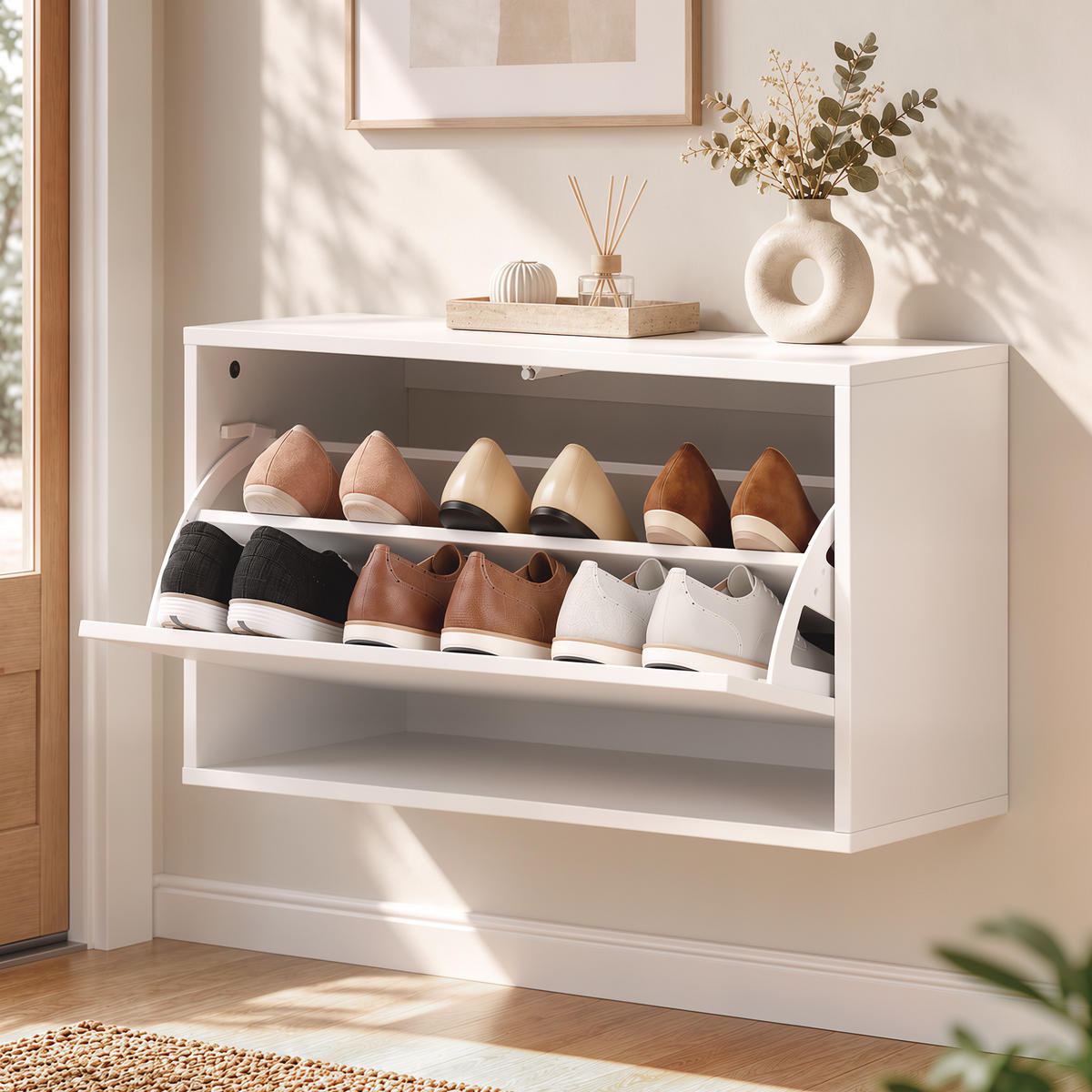 KLAPPSCHUHSCHRANK MDF Spanplatte Weiß - Weiß, Holzwerkstoff (30/43/70cm) - HOMCOM