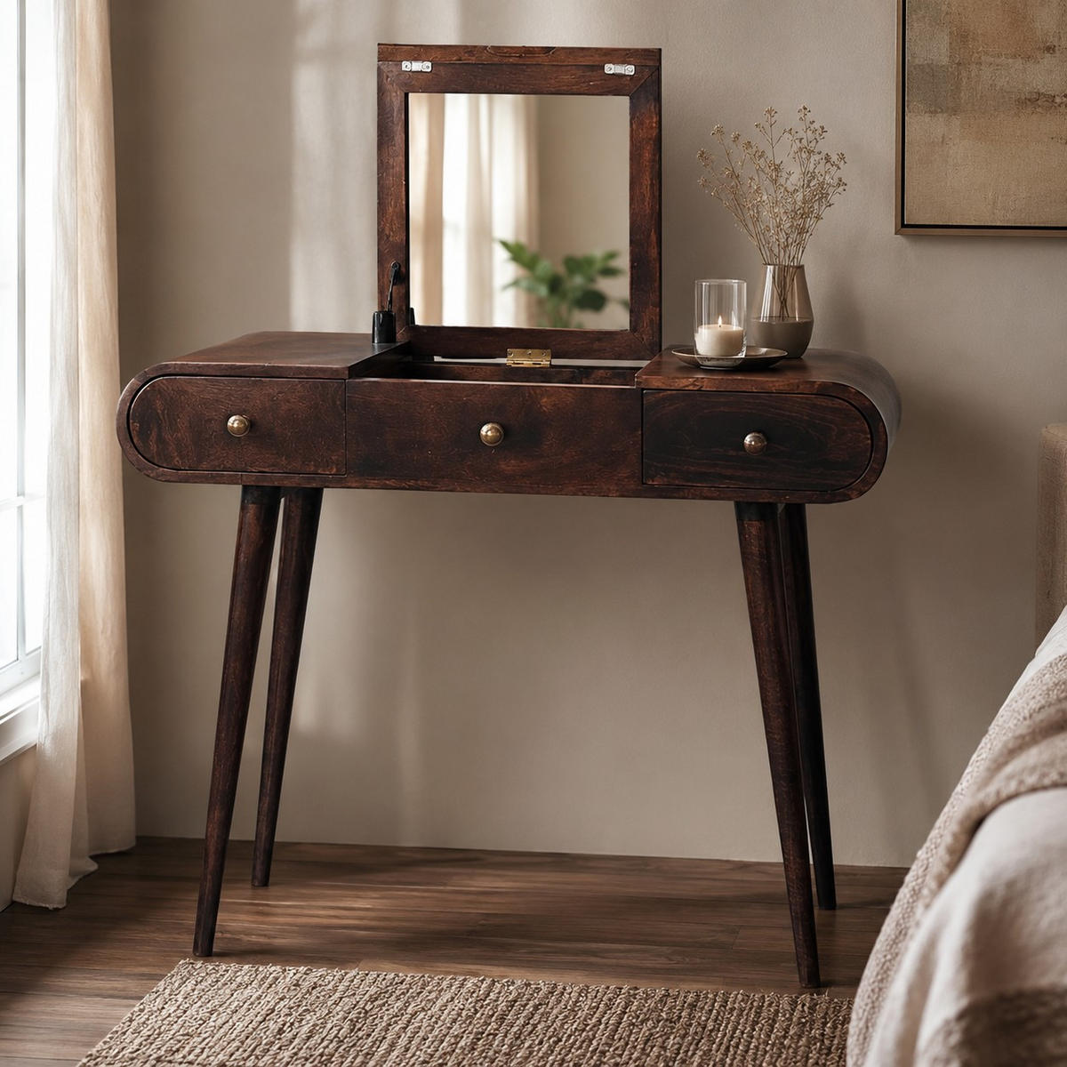 TOALETNA MIZICA v zaključku California Walnut z zložljivim ogledalom - hnedá, drevo (40/80/100cm) - Artisan Furniture