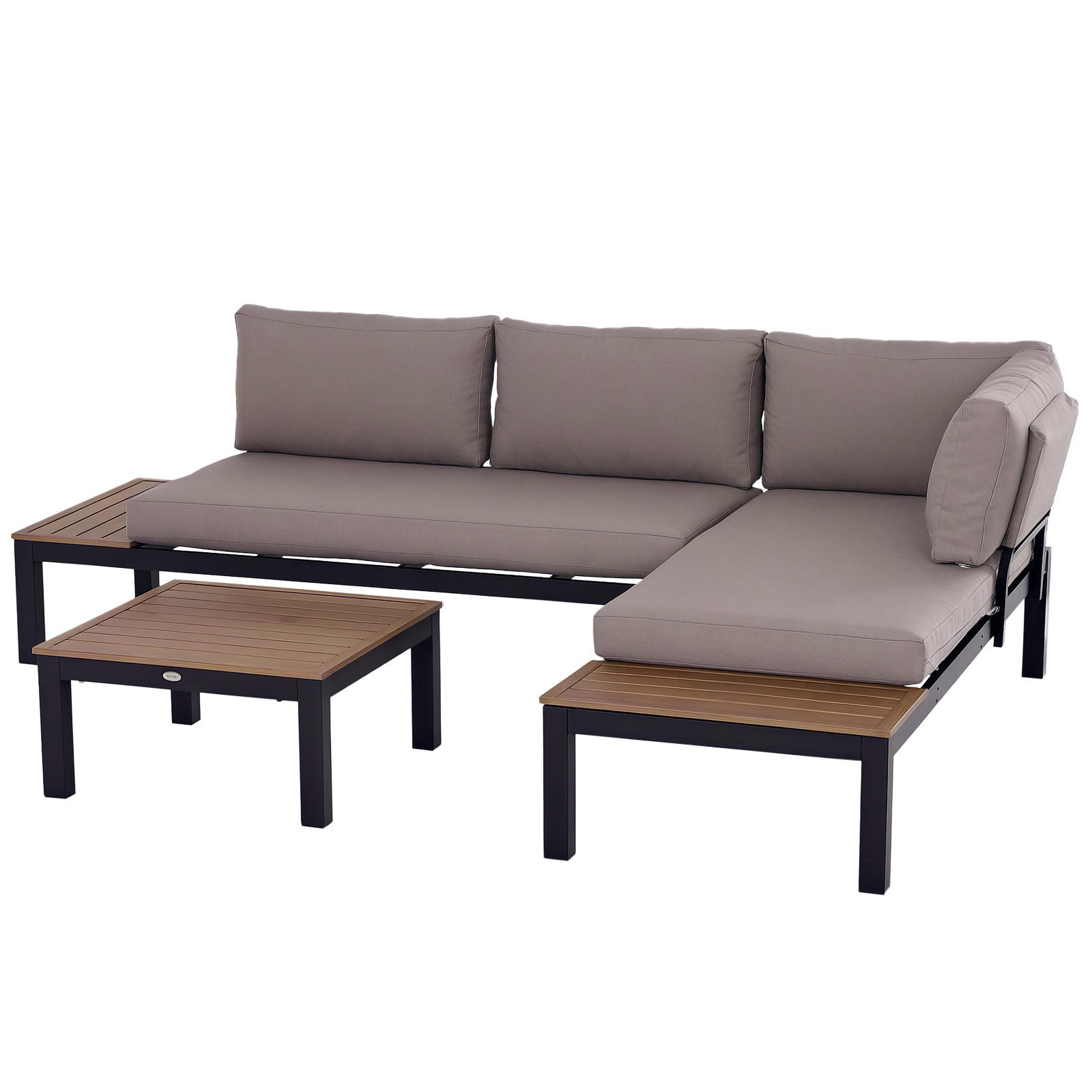 GARTENMÖBEL-SET FÜR 3 PERSONEN DE-06520 Sofa mit Kissen, Beistelltisch Outdoor, Aluminium - Naturfarben/Grau, Textil/Metall - ComfortXL