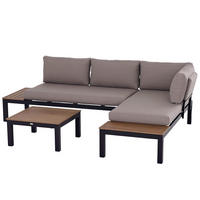 GARTENMÖBEL-SET FÜR 3 PERSONEN DE-06520 Sofa mit Kissen, Beistelltisch Outdoor, Aluminium - Naturfarben/Grau, Textil/Metall - ComfortXL