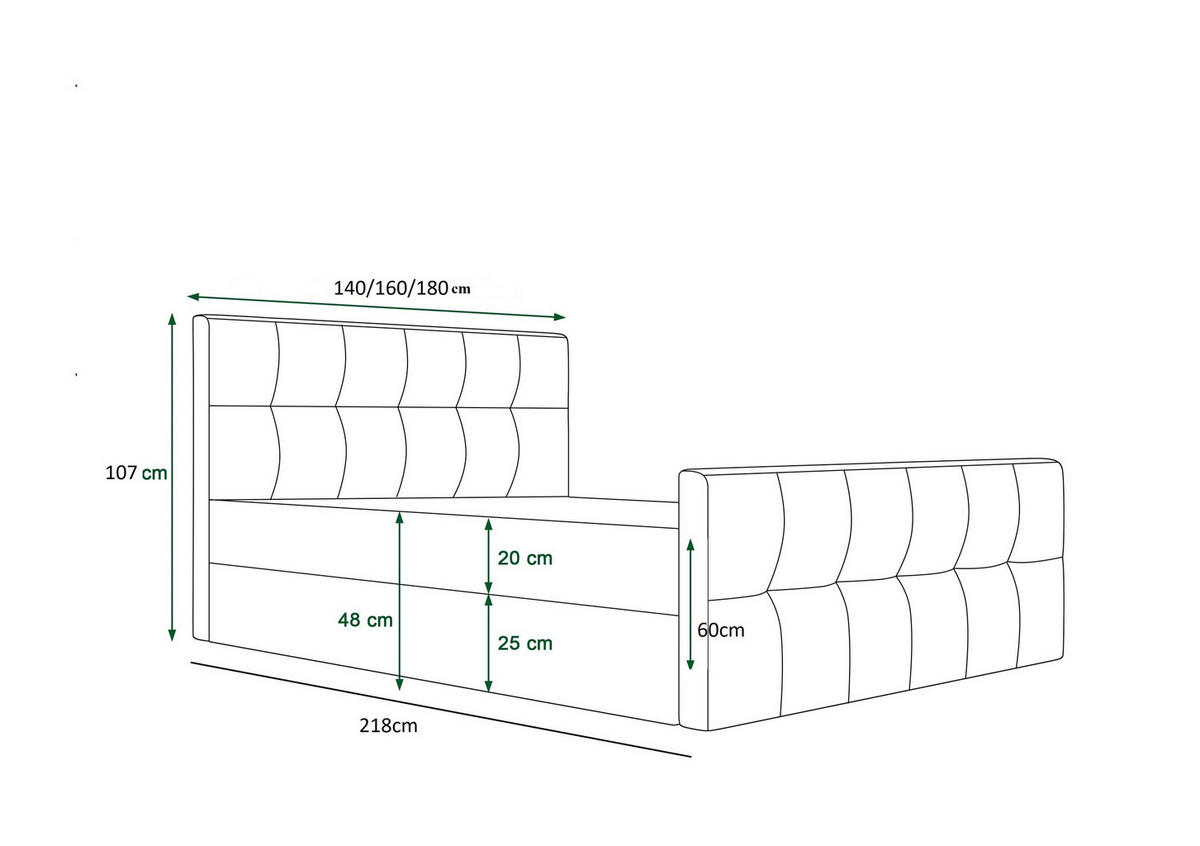 BOXBETT MANHATTAN mit Matratze H3, Bonell und Topper 180x200 Monolith 37 - Grün, Holz/Textil (180/200cm) - Bedante