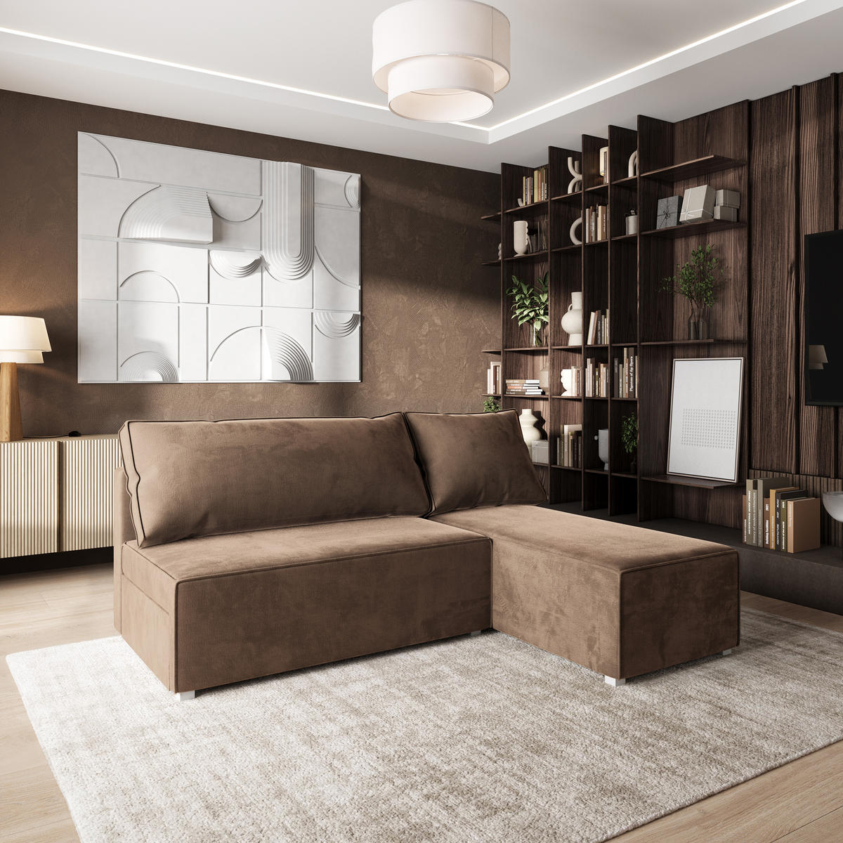 ROHOVÁ SEDAČKA BRISO béžová - šedá/béžová, dřevo/textil (200/140cm) - MASSENO