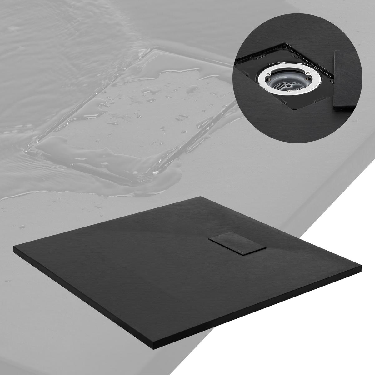 SPRCHOVÁ VANICKÁ 90x90 cm černá s odtokovou sadou z SMC - černá, plast (90/3/90cm) - LuxeBath