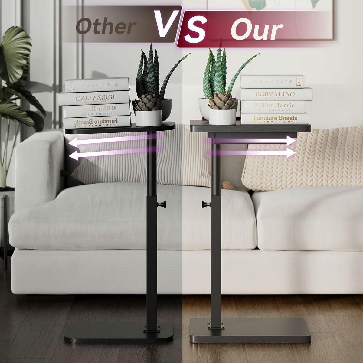 BEISTELLTISCH C-Form Höhenverstellbar Schwarz - Schwarz, Metall (29/39/77cm)