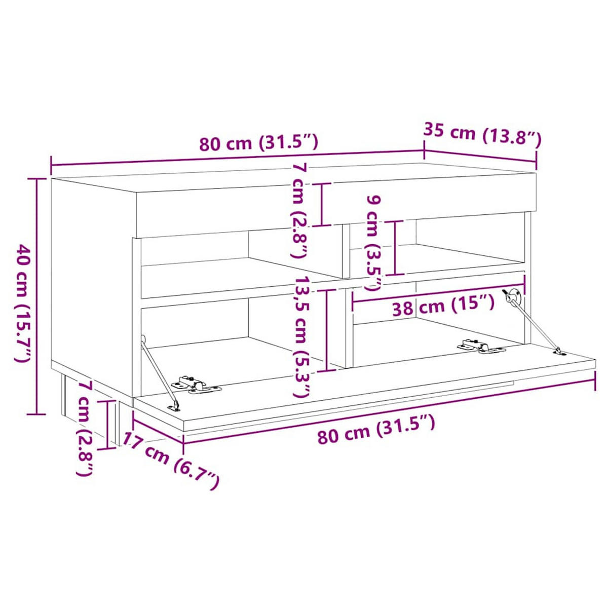 TV-SCHRANK Mit Led-Leuchten Weiss 260/35/40Cm - Weiß, Holzwerkstoff (35/40/260cm) - vidaXL