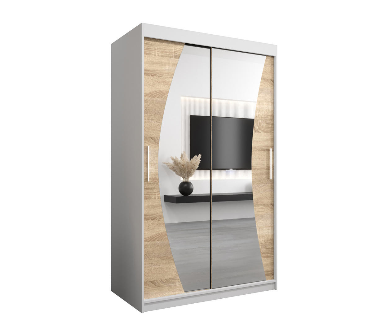 SCHWEBETÜRENSCHRANK 200/120/62 2-türig - Silberfarben/Weiß, Holz/Kunststoff (120/200/62cm) - Abiks Möbel