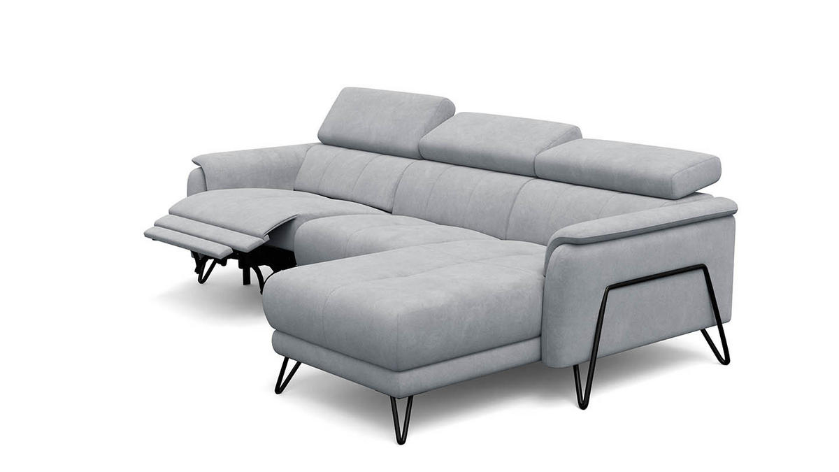 ECKSOFA RODEN 4-Sitzer mit Relax, hellgrau, Veloursstoff - Hellgrau, Holz/Textil (268/92cm) - Wozimo