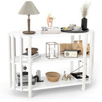 OVALER Couchtisch mit 3 Ablagen – Wohnzimmertisch in Holzoptik, MDF, 114 × 38 × 75 cm, Weiß - Weiß, Holzwerkstoff (114/38/75cm) - Ej. Life