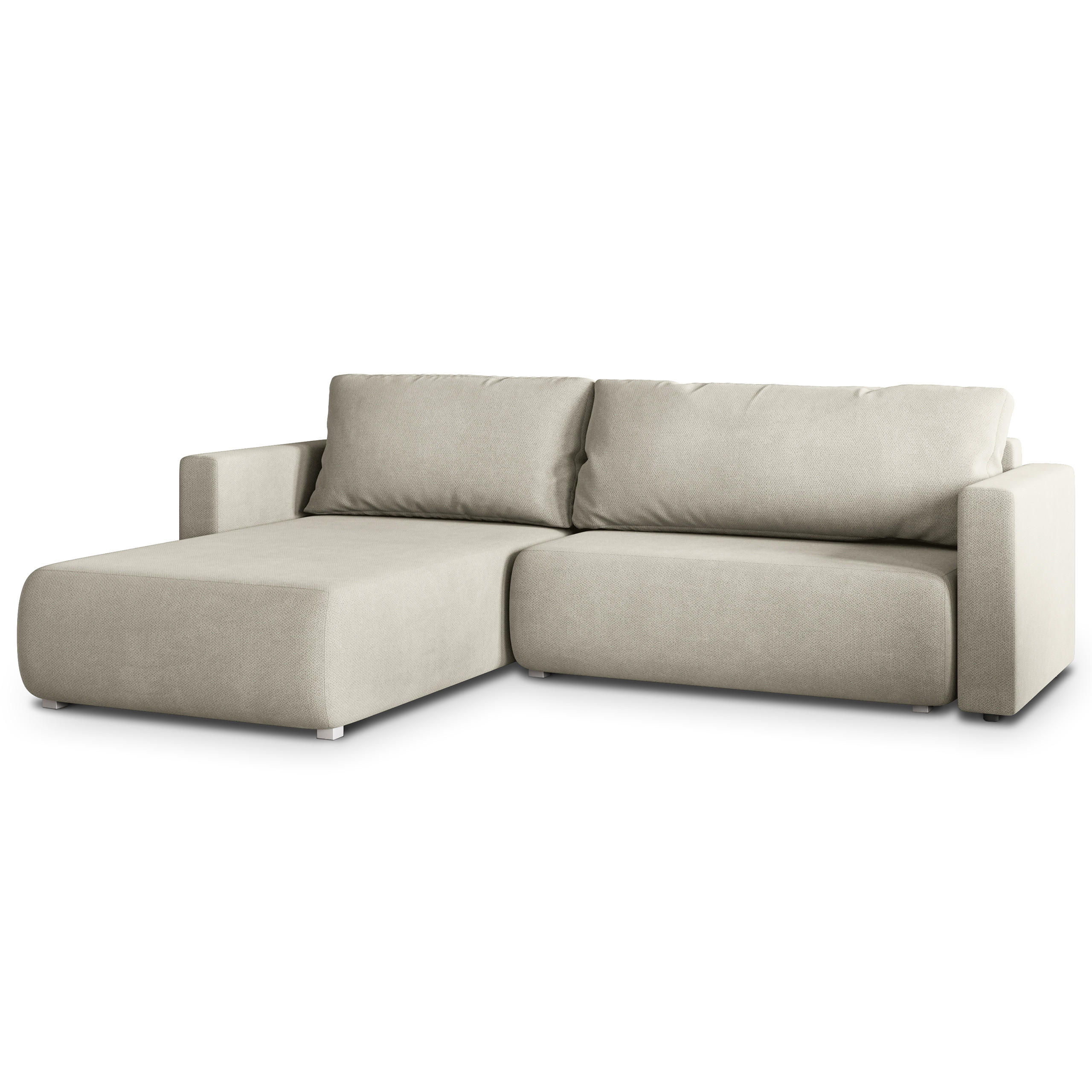 ECKSOFA TURIN Creme Geflochtener Stoff mit Schlaffunktion - Creme, Holz (265/183cm) - MASSENO