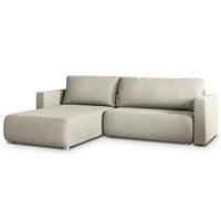 ECKSOFA TURIN Creme Geflochtener Stoff mit Schlaffunktion - Creme, Holz (265/183cm) - MASSENO