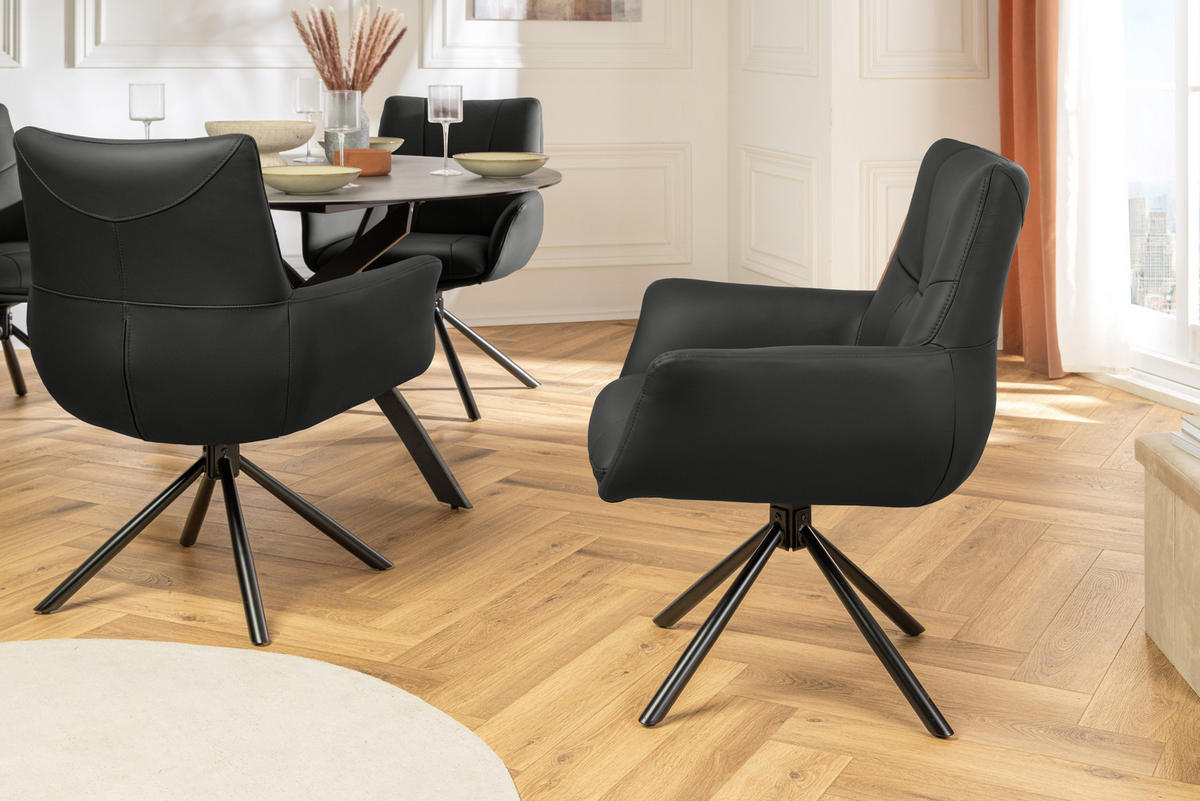 STUHL SIGNATUR Echtleder Schwarz 85 cm - Schwarz, Leder/Metall (64/85/65cm) - riess-ambiente