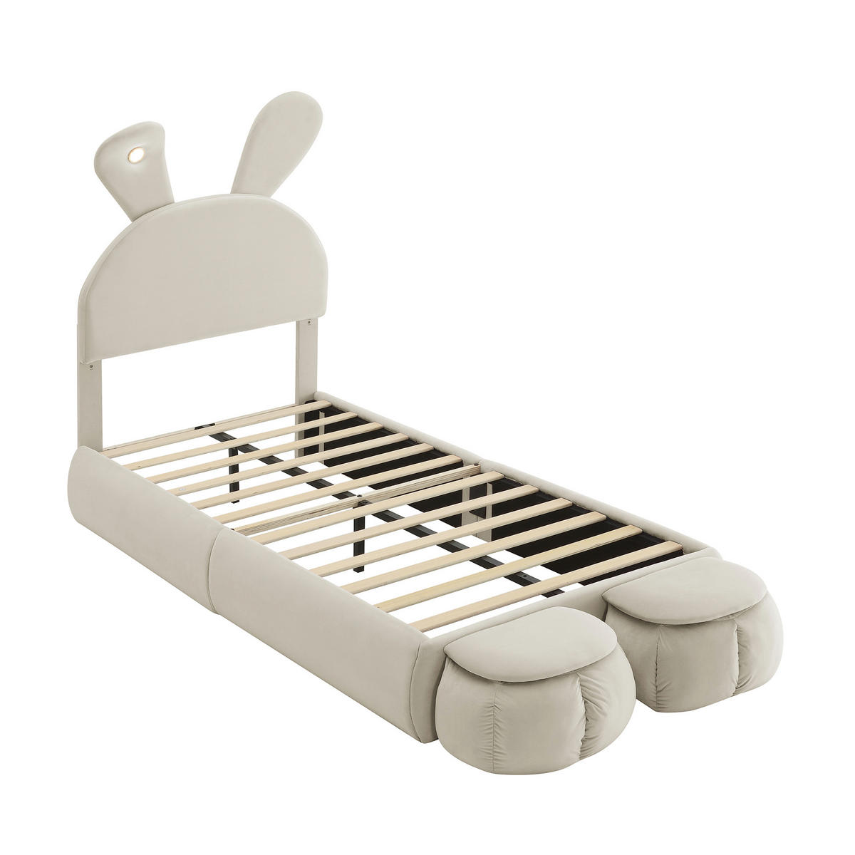 POLSTERBETT 90/200 cm Beige mit Hasenohren und LED-Beleuchtung - Beige, Textil (90/200cm) - OKWISH