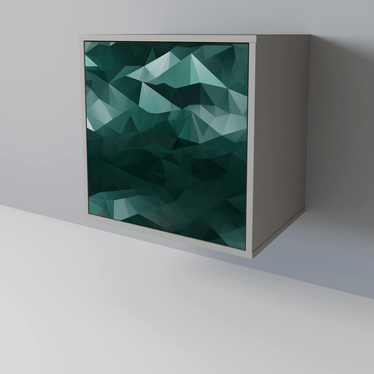 SIDEBOARD POLYGONAL FLOATING, Grau, 57,5x42x67,5 cm, Schwarze Metall-Rahmenfüße - Multicolor/Schwarz, Holzwerkstoff/Metall (57.5/67.5/42cm) - SpaceRebels