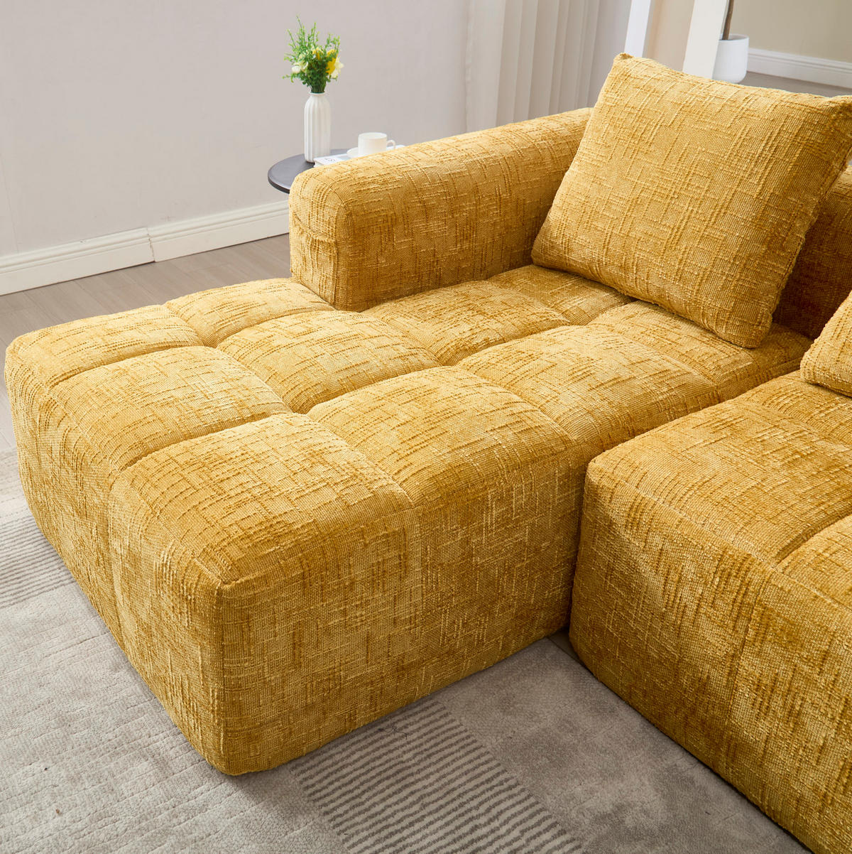 SOFA mit Chaiselongue 250 x 158 cm Chenille Yellow - Gelb, Textil (158/250cm) - Meubliv