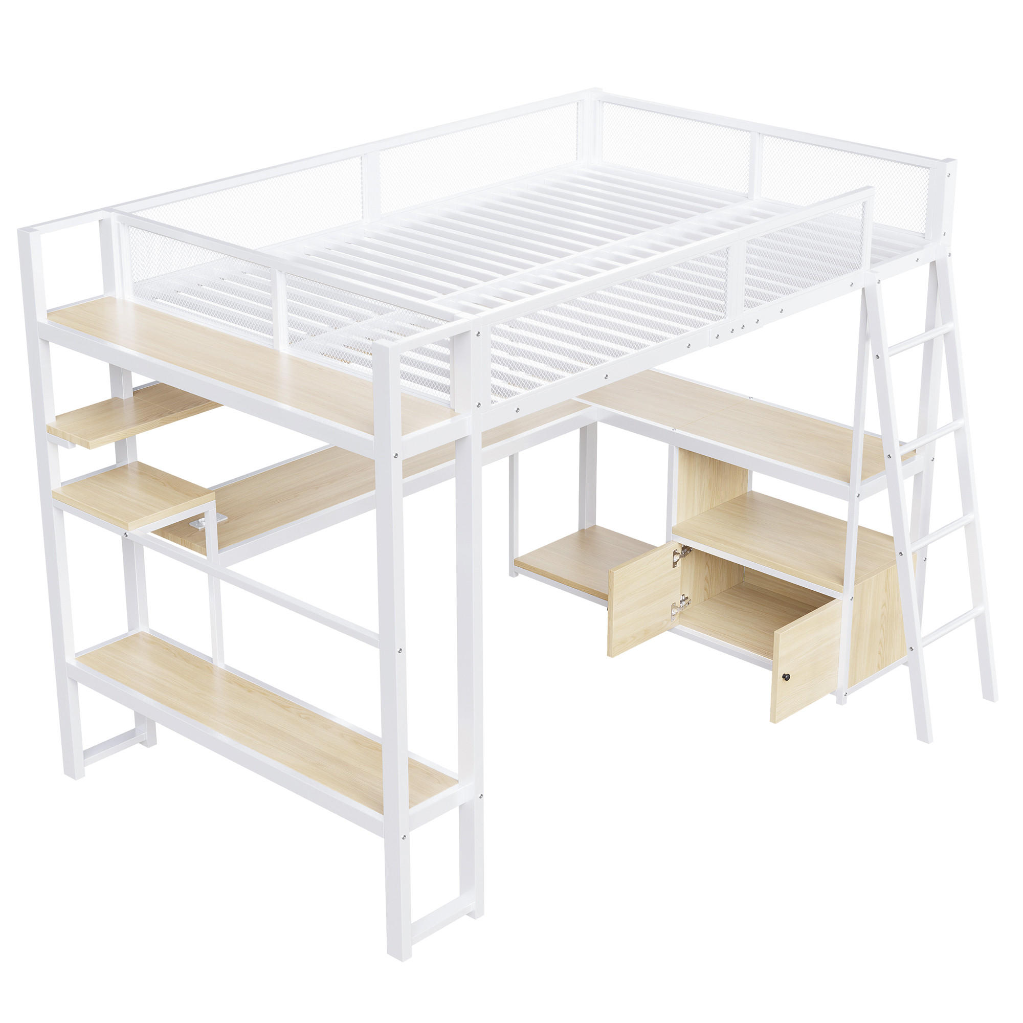 HOCHBETT 140/200 cm DE-03435, mit LED-Beleuchtung und Stauraum, in Weiß - Weiß, Holzwerkstoff/Metall (140/200cm) - ComfortXL