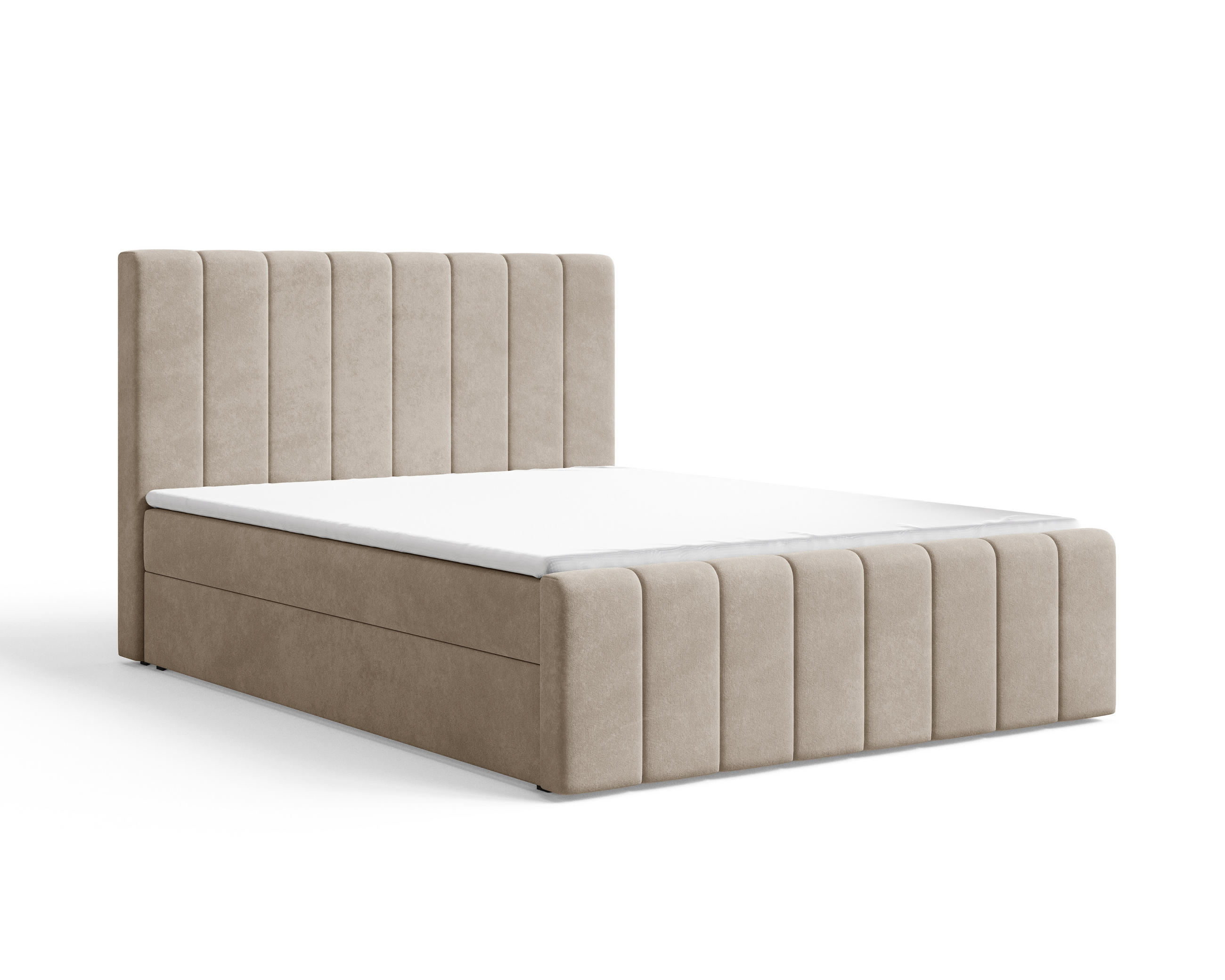 BOXBETT 01 BIS 180 x 200 cm - Manila - Modernes Polsterbett mit Bettkasten inkl. PU-Schaum-Topper und Federmechanismus - Beige, Holz (180/200cm) - ROYAL24_MARKT