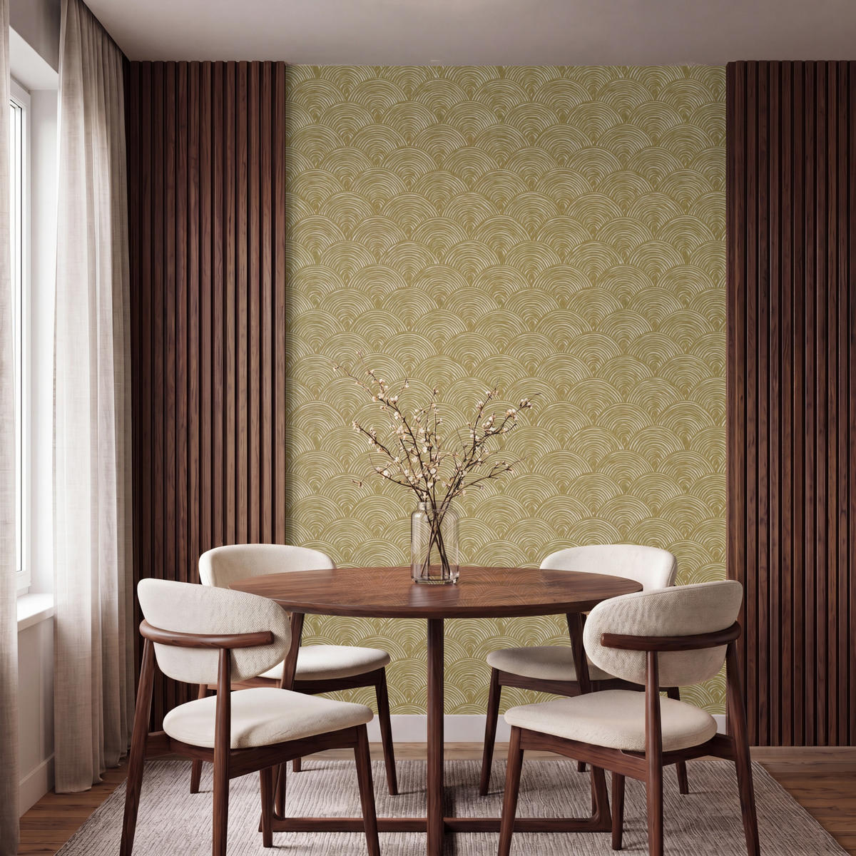TAPETE - Fächer - Geometrisch - Grün - 160x240 cm - Goldfarben, Papier (160/240cm) - OnlyWow