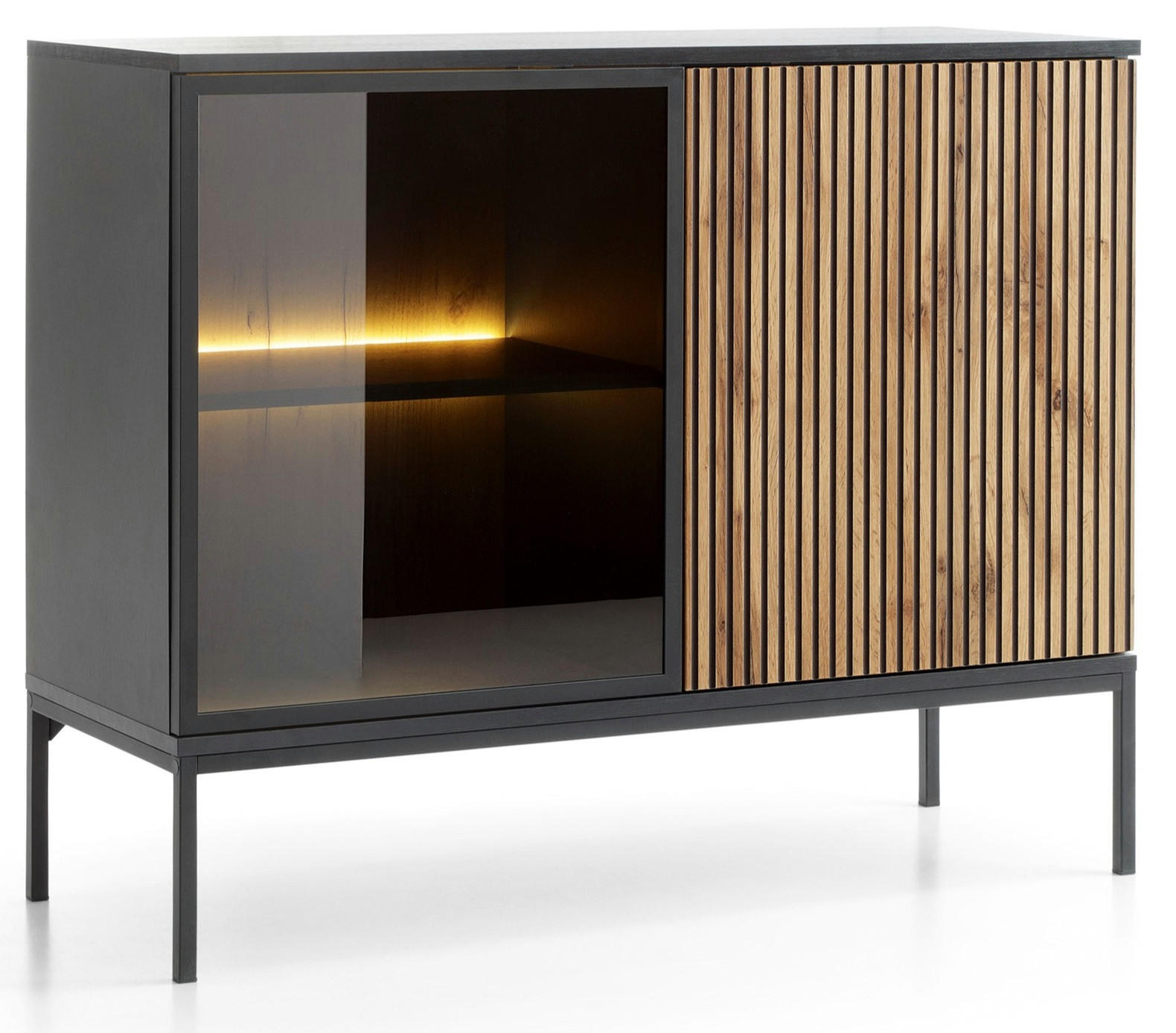 KOMMODE 100 cm Haller mit Lamellen, LED-Beleuchtung, Braun - Braun, Holz (104/83/39cm) - Emporius