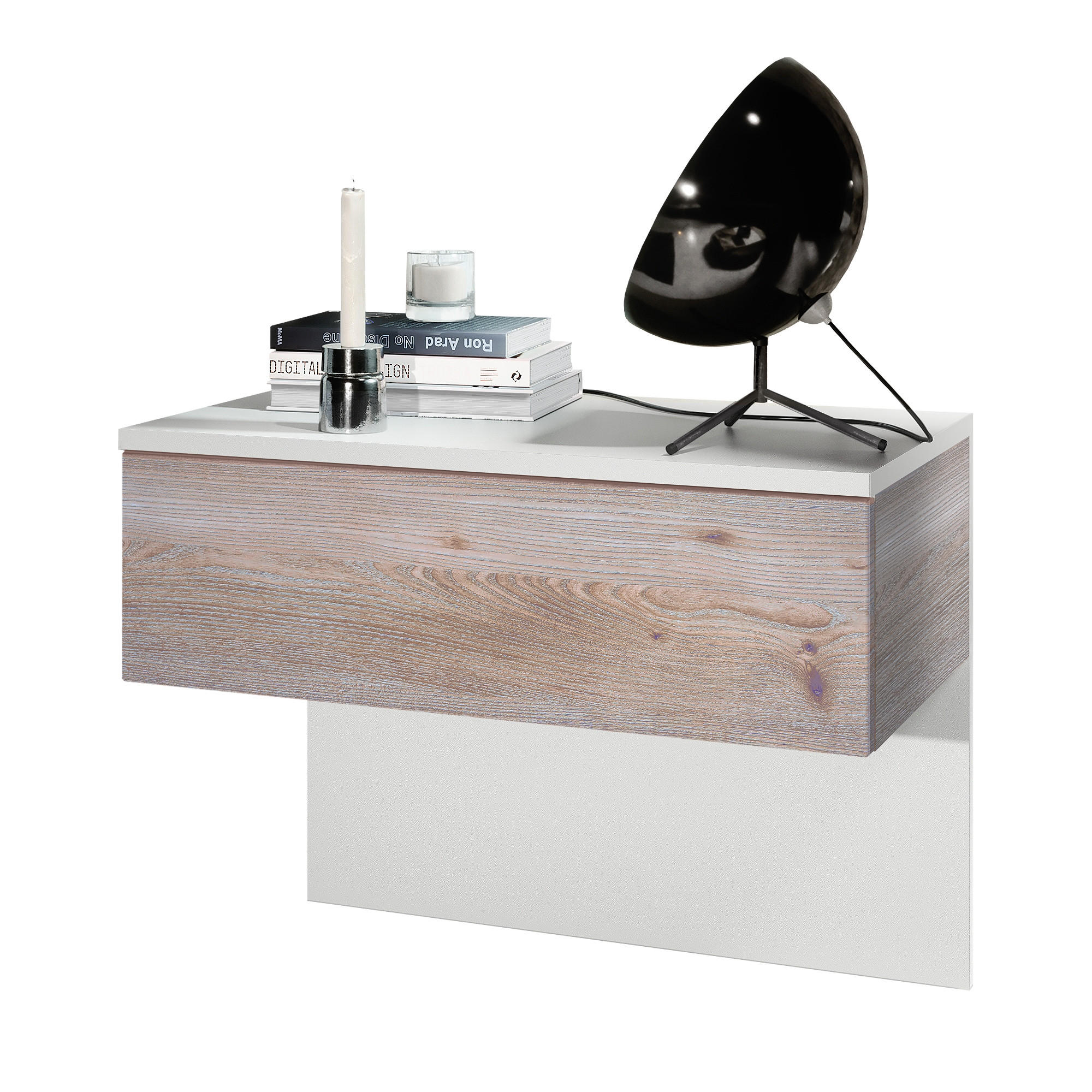 NACHTTISCH Sleep Fronten in Eiche Nordic - Silbereichenfarben, Holzwerkstoff (60/46/35cm) - Vladon