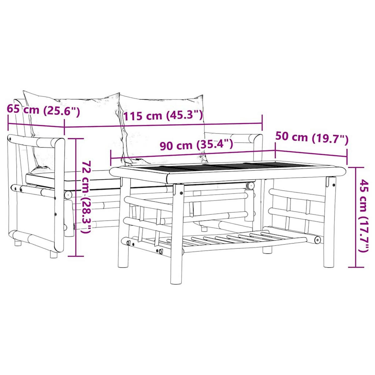 GARTENSOFA-SET 2Er Set Mit Kissen Bambus - Braun, Naturmaterialien - vidaXL