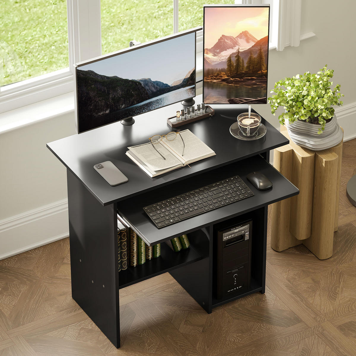 COMPUTERTISCH mit offenen Fächern, 80 x 45 x 75 cm, Schwarz - Schwarz, Holzwerkstoff (45/80/75cm) - HOMCOM